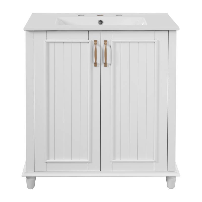 30 Inch Bathroom Vanity with Ceramic Sink, Freestanding Bathroom Vanity Set with Hidden Drawer, Storage Cabinet for Bathroom