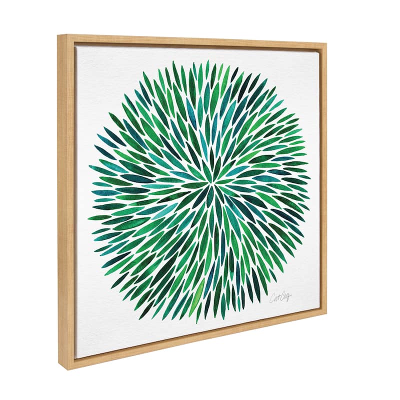 Sylvie Green Leaves in Watercolor Framed Canvas Art, Natural 24 x 24