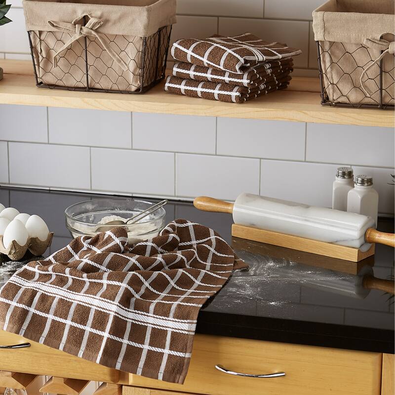 DII Solid Honey Gold Windowpane Terry Dishtowel 4 Piece