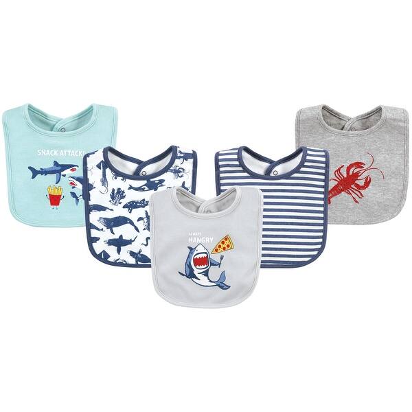 slide 1 of 1, Hudson Baby Infant Boys Cotton Bibs, Shark, One Size - Shark - One Size One Size - Shark