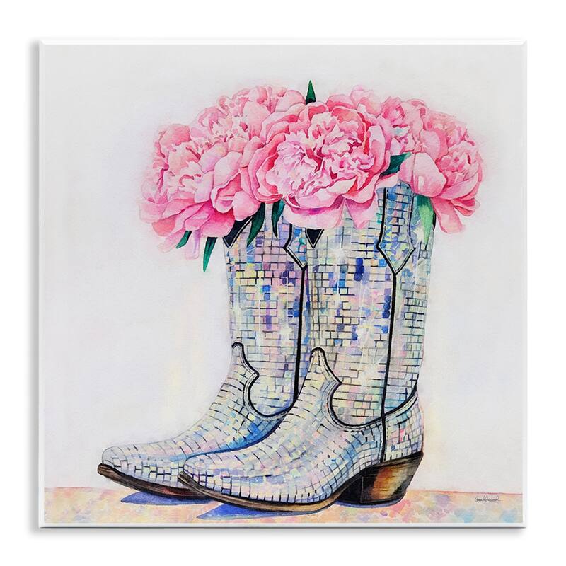 Stupell Floral Shimmering Cowgirl Boot Wall Plaque Art Design By Amanda Greenwood - 12 x 12