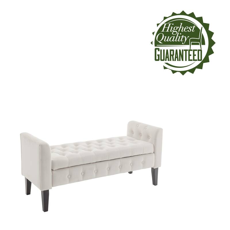 Porthos Home Brett Velvet Storage Bench with Rubberwood Legs