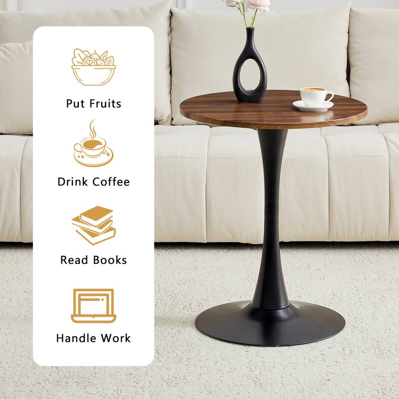 Round Thickened Table Top Coffee Table, Metal Pedestal Side Table Modern Bistro Table