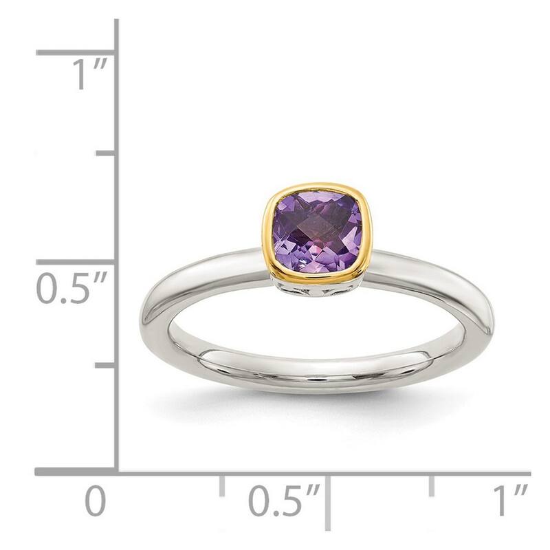 Curata 925 Sterling Silver With 14k Accent Amethyst Ring