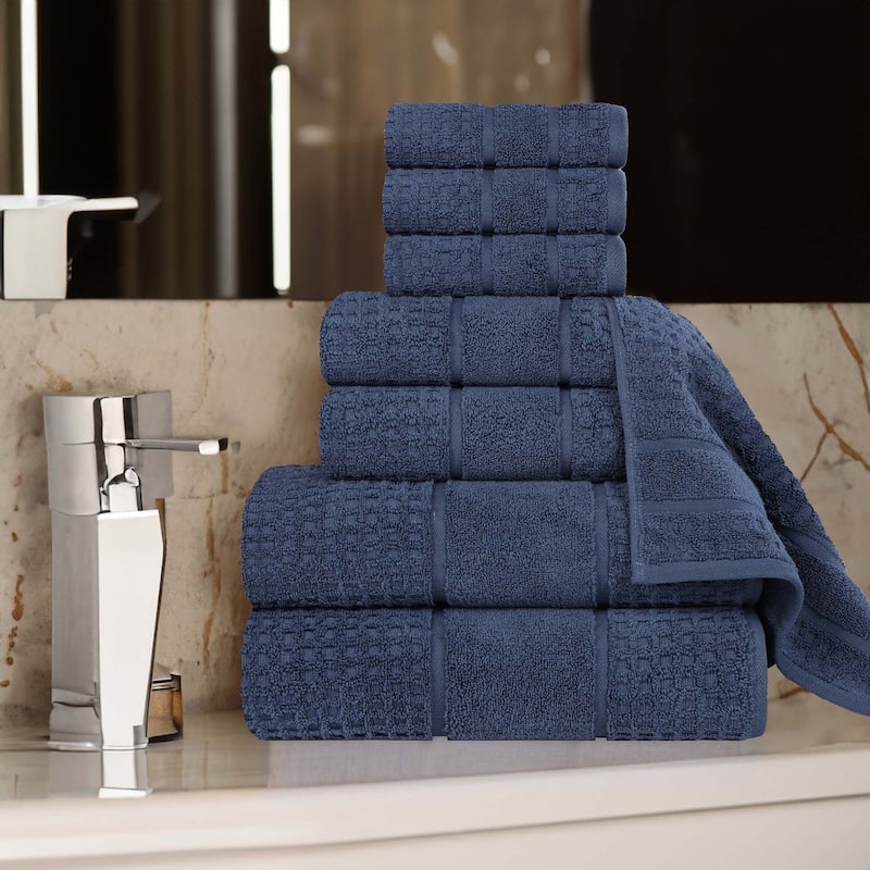 Superior Napa Zero Twist Cotton Waffle 8 Piece Bathroom Towel Set - Denim Blue
