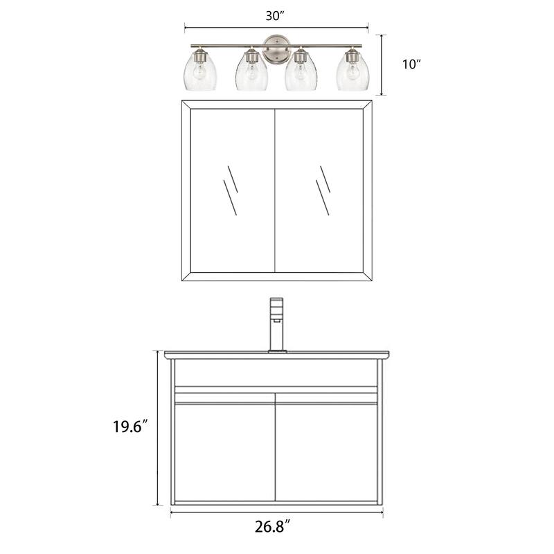 Brushed Nickel 3-Light/4-Light Vanity Light with Bell-shaped Seedy Glass Shades
