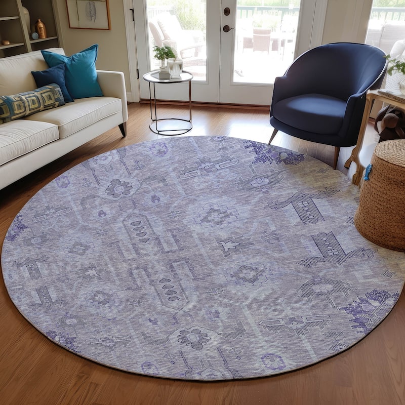 Machine Washable Indoor/ Outdoor Chantille Traditional Boho Rug - Lavender - 8' x 8'