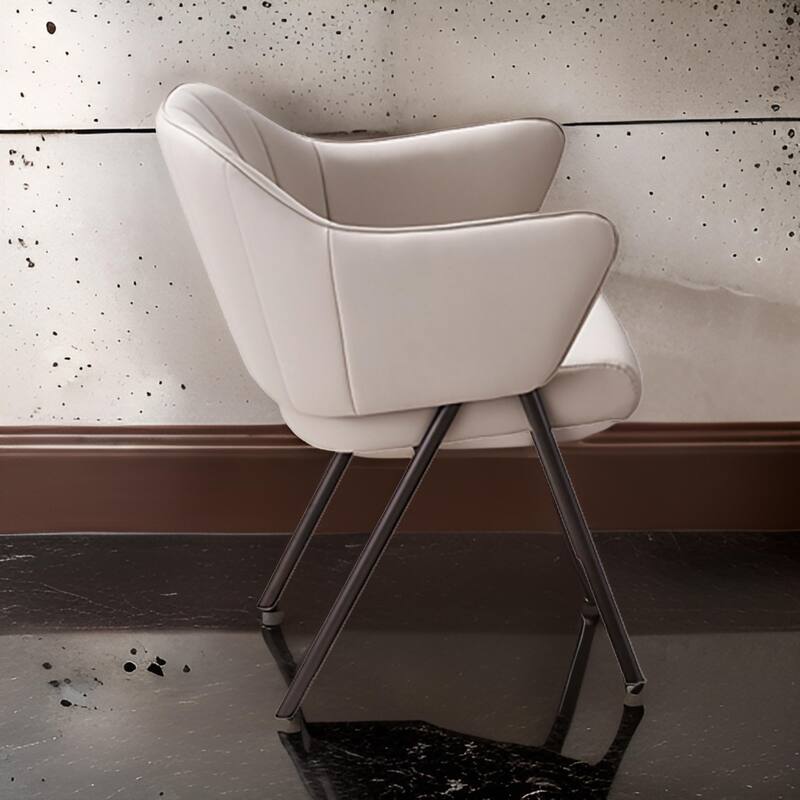 Sem 24 Inch Dining Chair Set of 2, Curved Padded, Tufted Taupe Faux Leather