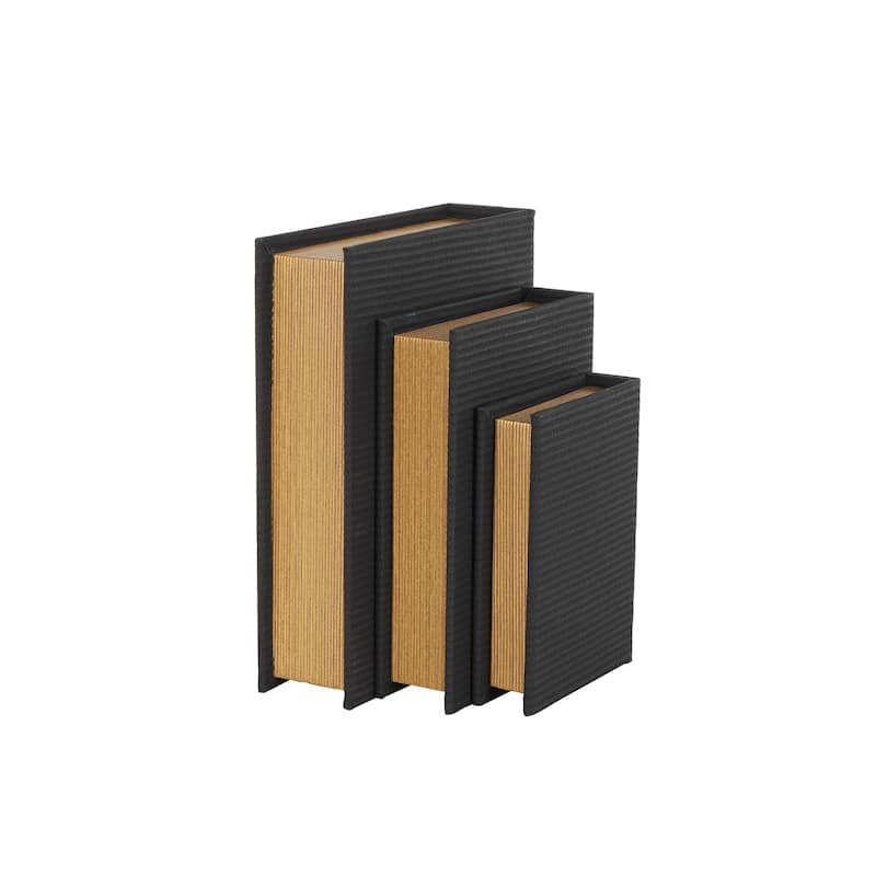 Faux Leather Book Shaped Decorative Box - Set of 3 Brown, Cream, Black, Copper - Roche River Decor