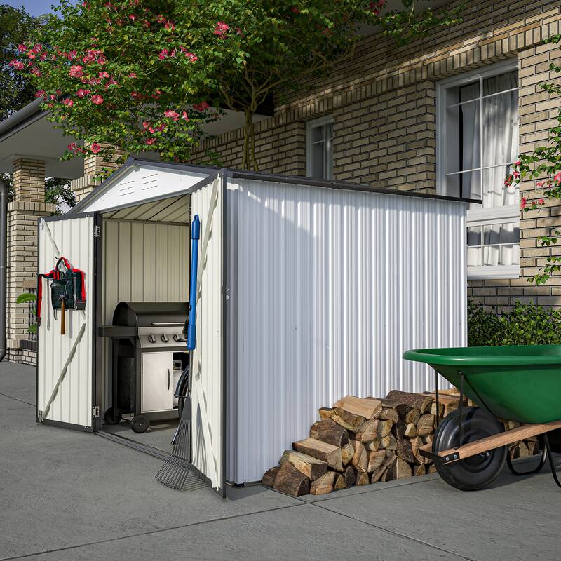 GDFStudio - Eleanor Spacious Outdoor All-Weather Metal Storage Shed with Secure Double Doors - 8 x 6 ft