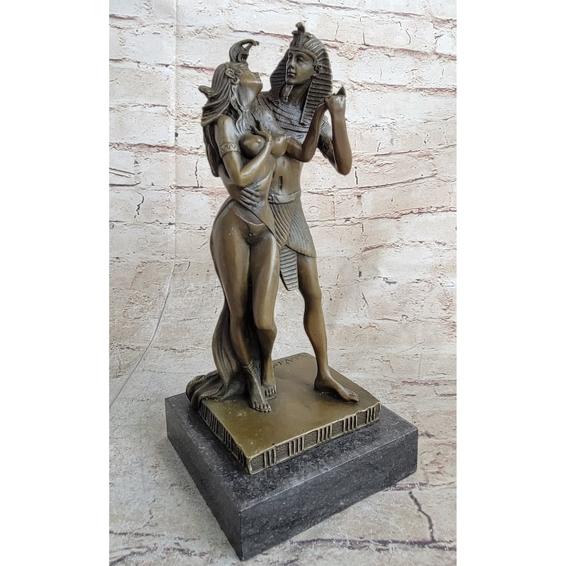 Egyptian Pharaoh And Lover Queen Bronze Statue Sculpture Figure 10 Inches X 5 Inches