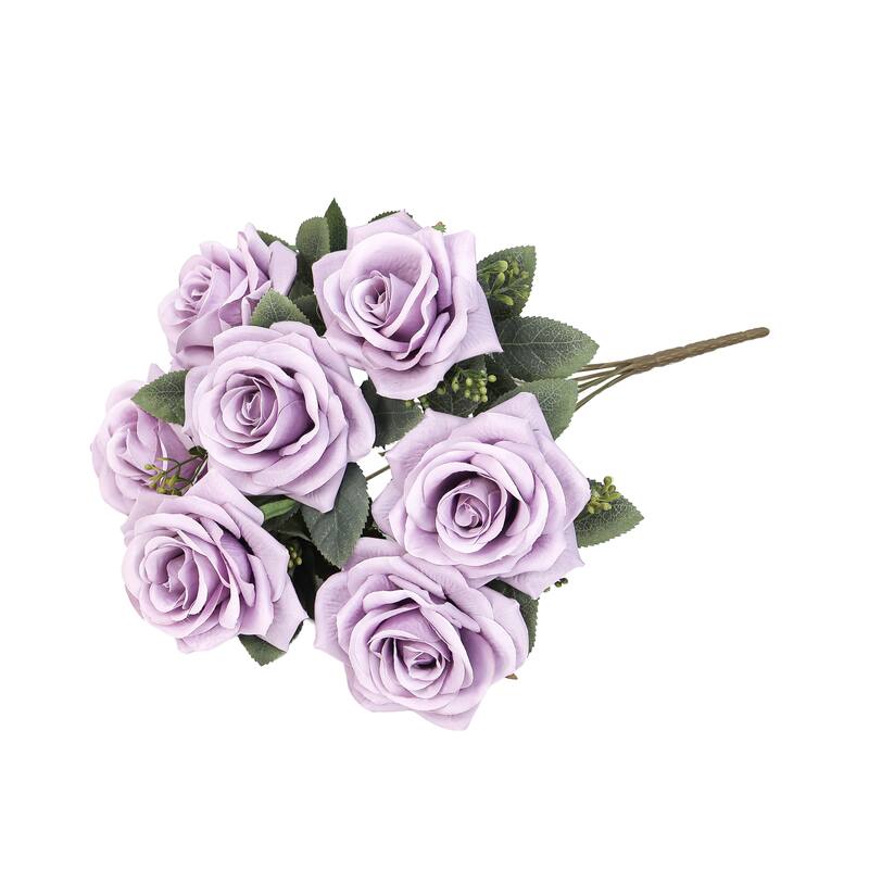 Set of 2 Lilac Purple Artificial Queen Tea Rose Flower Stem Bush Bouquet 17in - 17" L x 9" W x 9" DP