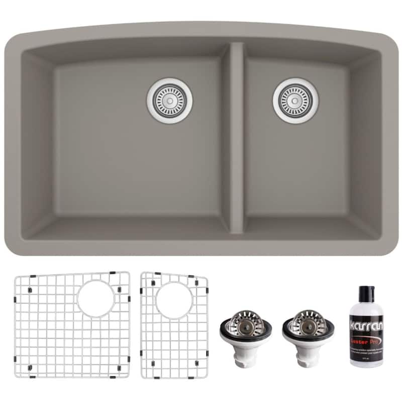 Karran USA QU-711-PK1 Quartz QU 32" Undermount Double Basin Quartz - Concrete