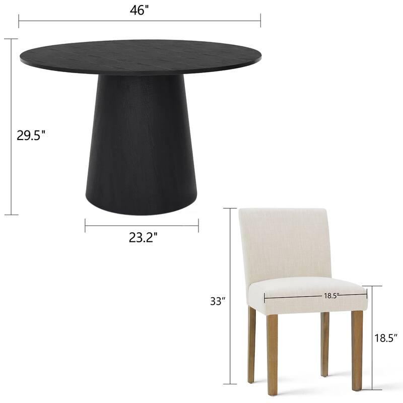 Round 46" Pedestal Dining Table Set with Upholstered Chairs for 4