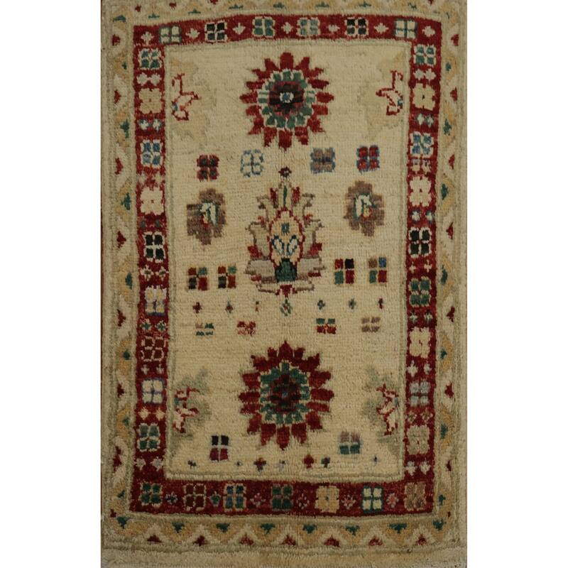 Hand Knotted Oriental 100% Wool Carpet Traditional Floral Beige & Ivories Peshawar Area Rug - 2' 7'' X 1' 8''