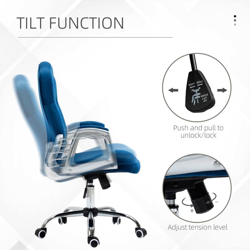 Stylish Button Tufted Desk Chair Visitor Chair with Swivel Wheels, Blue Computer Chair Vanity Chair Gaming Chair