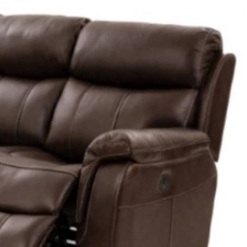 Runy Power Recliner Sofa, Pillowy Brown Top Grain Leather, 86 Inch