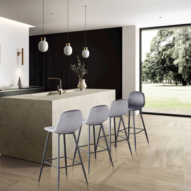 30 Inches Velvet Barstool Modern Counter Bar Height Chair for Kitchen Bar, Set of 2 - 19.3"D x 19.3"W x 39.1"H
