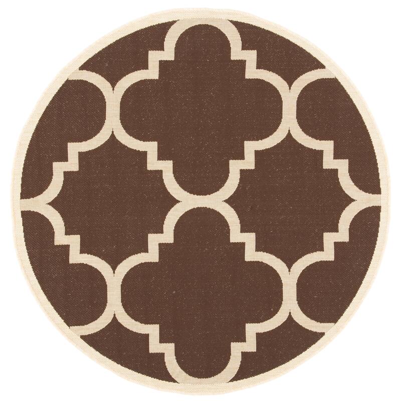 SAFAVIEH Courtyard Maryanne Indoor/ Outdoor Waterproof Patio Backyard Rug - 5'3" x 5'3" Round - Dark Brown