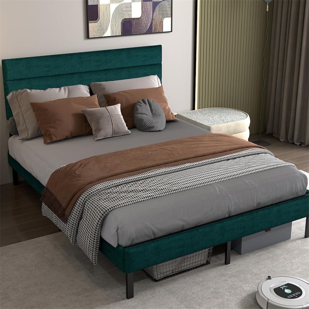 Queen Upholstered Platform Bed Frame with Headboard and 14" Underbed Storage