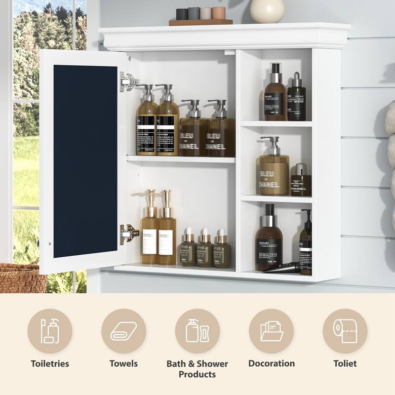 30'' x 28'' Bathroom Cabinet with Mirror, Wall Mounted Mirror Cabinet with Storage Organizer for Bathroom