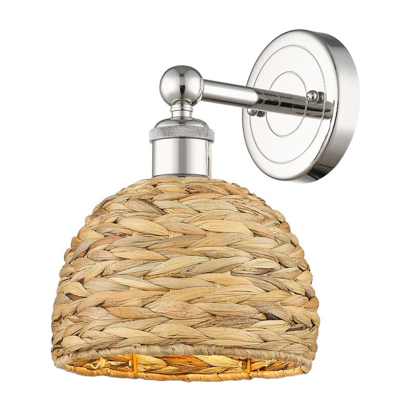 Innovations Lighting 616-1W-11-8 Woven Rattan Sconce Woven Rattan 11" - Polished Nickel / Natural