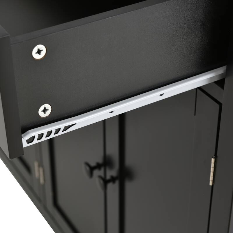 Black Solid Wood Kitchen Island with Locking Wheels, Rolling Kitchen Cart, Closed Storage Kitchen Cabinet with Rack