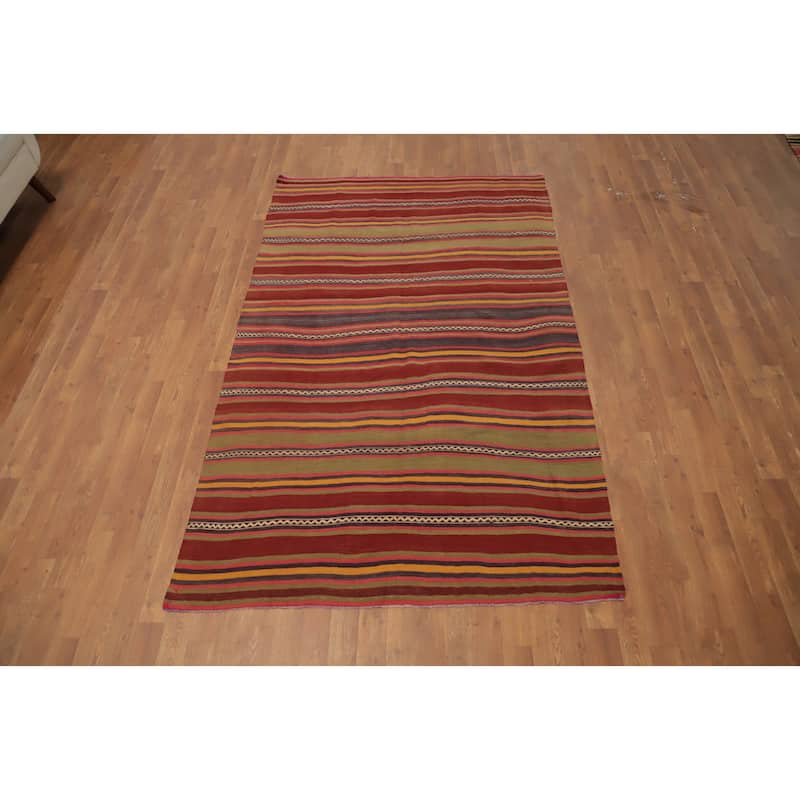 Hand Woven Oriental 100% Wool Carpet Southwestern Geometric Oranges & Rust Kilim Area Rug - 7' 5'' X 4' 7''