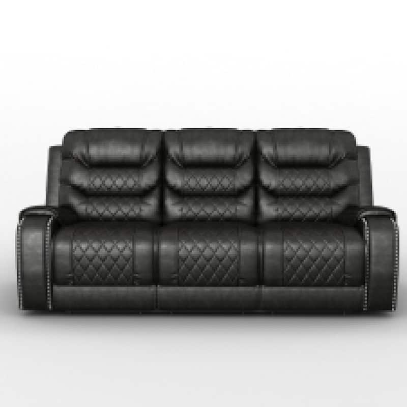 Paul Power Recliner Sofa, 87 Inch, Gray Faux Leather, Drop Down Table