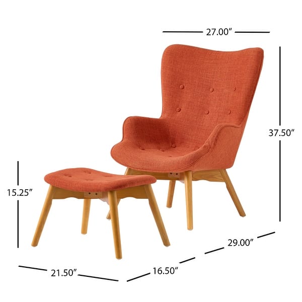 dimension image slide 0 of 7, Hariata Mid-Century Modern Wingback Fabric Chair/Ottoman Set by Christopher Knight Home