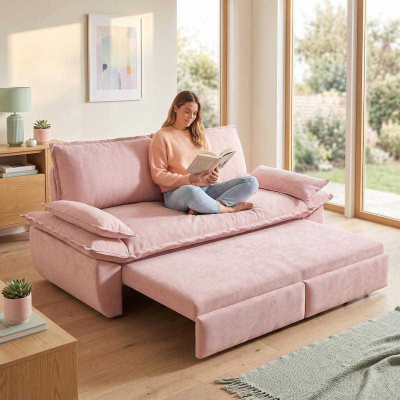 Homy Casa 73.2''/94.5" Queen/King Pull Out Sofa Bed, 3-in-1 Corduroy/Velvet Sleeper Couch