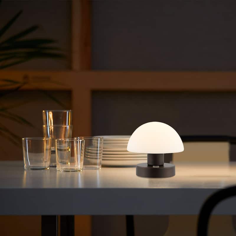 Nolan 5.75" Bohemian Farmhouse Iron Wireless Rechargeable Integrated LED Table Lamp, Oil Rubbed Bronze/White by JONATHAN Y