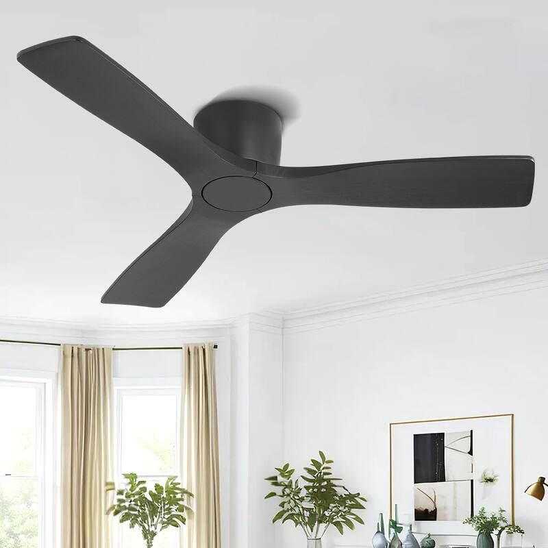 48Inch 3Blade Dc Motor Indoor Flush Mount Ceiling Fan With Remote - 48" - Balck