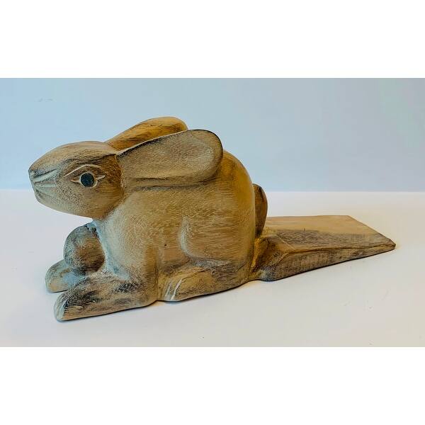 Bunny Rabbit Doorstop Carved Wood Whitewashed Finish - Multi - Bed Bath ...