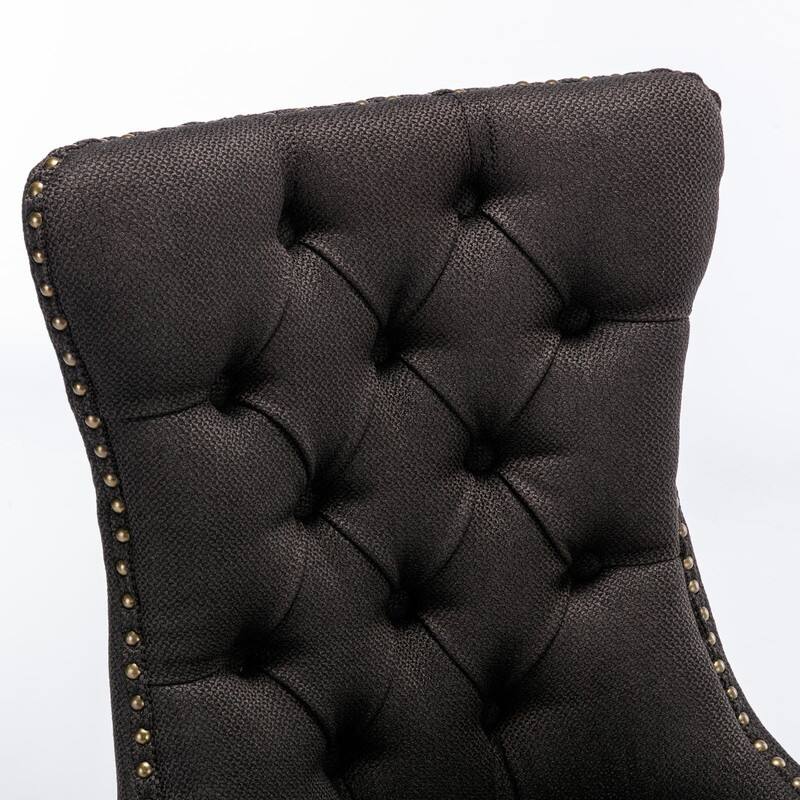High-end Tufted Solid Wood Contemporary Flax Upholstered Dining Chair with Wood Legs Nailhead Trim 2-Pcs Set