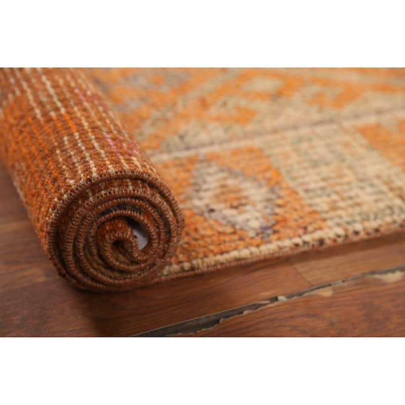 Geometric Oushak Oriental Vintage Runner Rug Handmade Wool Carpet - 2'6"x 8'0"
