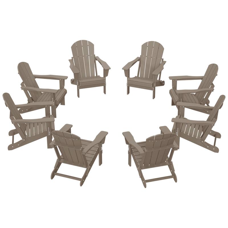 Laguna Hdpe All Weather Outdoor Patio Foldable Adirondack Chairs (Set Of 8) - Weathered Wood