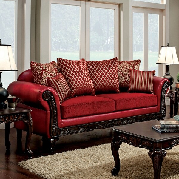 Furniture of America Britz Traditional Red Upholstered Sofa. Opens flyout.