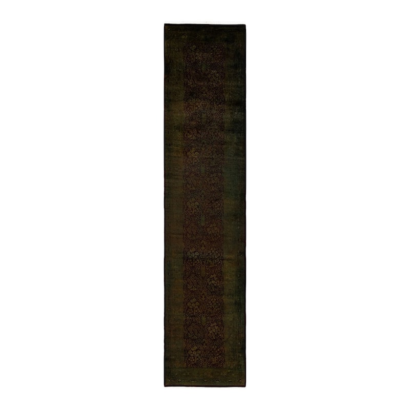 Overton Hand Knotted Wool Vintage Inspired Modern Contemporary Overdyed Brown Runner Rug - 2' 7" x 11' 10"