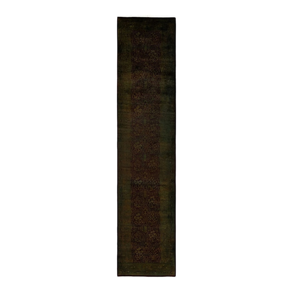 Overton Hand Knotted Wool Vintage Inspired Modern Contemporary Overdyed Brown Runner Rug - 2' 7" x 11' 10"