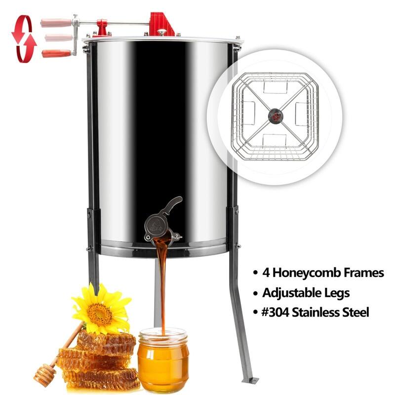 2 Frames Stainless Steel Manual Honey Extractor with Holder Silver - 4 Frames