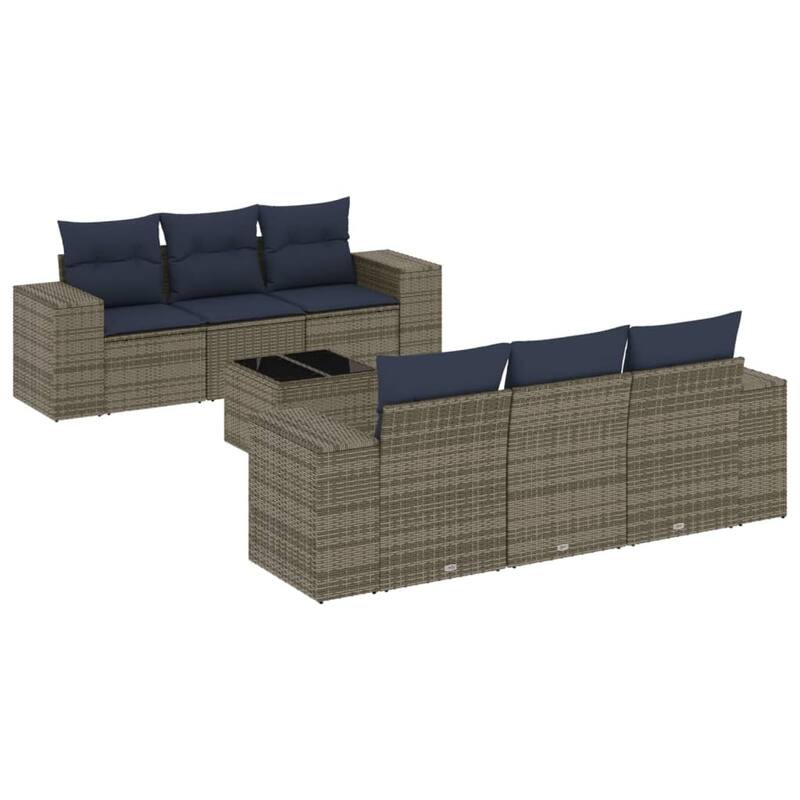 vidaXL 7 Piece Patio Sofa Set with Cushions Black Poly Rattan - 21.7" x 24.4" x 27.2"