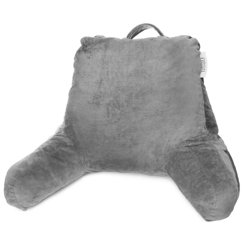 Empyrean Backrest Reading Pillow with Arms - Shredded Memory Foam Back Support Bed Rest Pillow - Medium - Charcoal Stone Gray