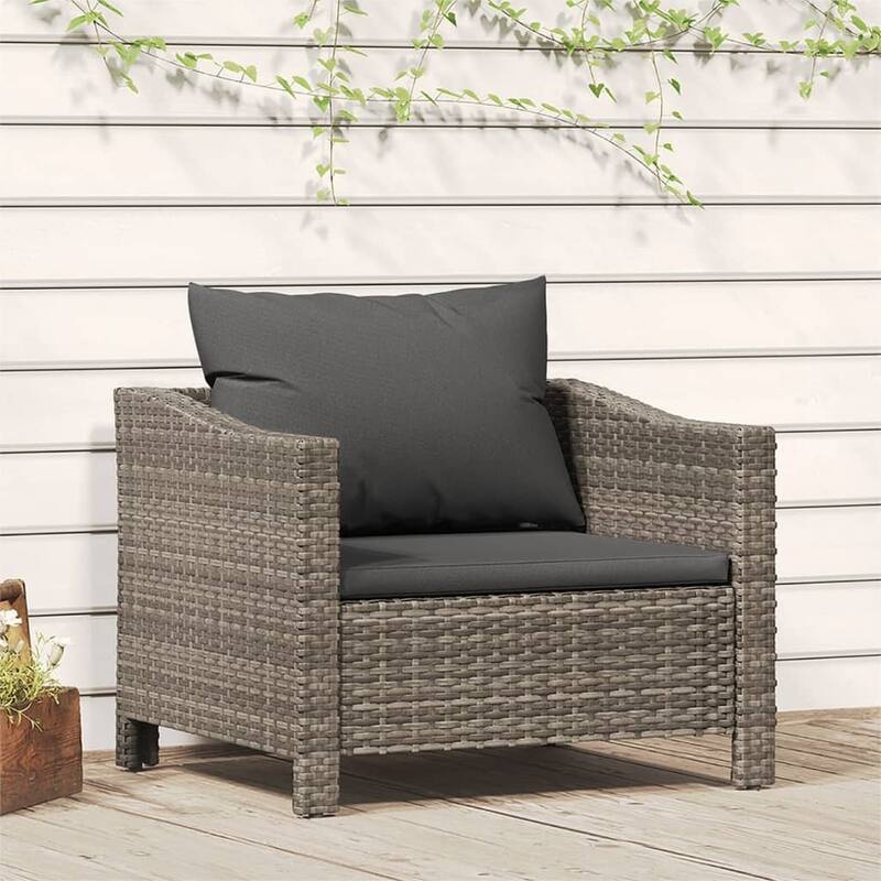 vidaXL 2-Seater Patio Sofa with Cushions Gray Poly Rattan - 28.3" x 24.8" x 21.9"
