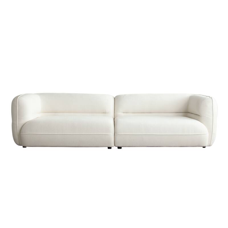 Micy 2pc Sectional Sofa, 116 Inch w 2 Pillows, Textured Ivory Polyester