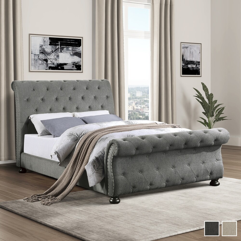 Sleigh Bed Stained Gray Finish 1pc Cal-King Size Classic Louis