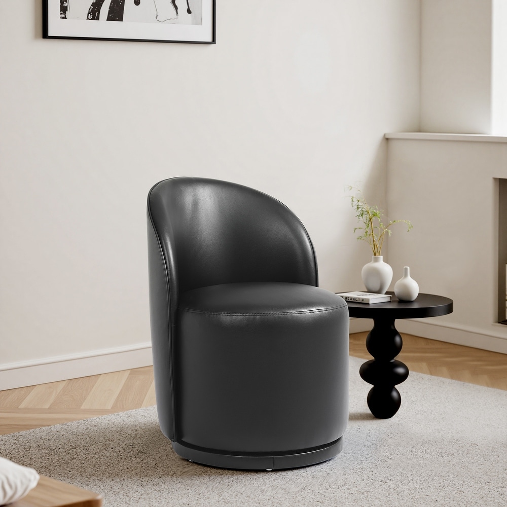 BALIAA Swivel Barrel Accent Chair - Faux Leather & Boucle, No Assembly, For Living Room Or Office