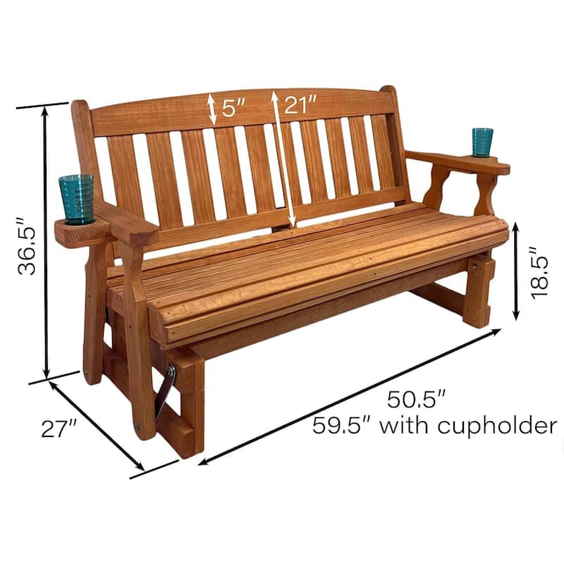 4ft Wooden Porch Glider Bench with Smooth Gliding Motion and Rolled Seat for Comfort Seating - 28"D x 51"W x 36"H