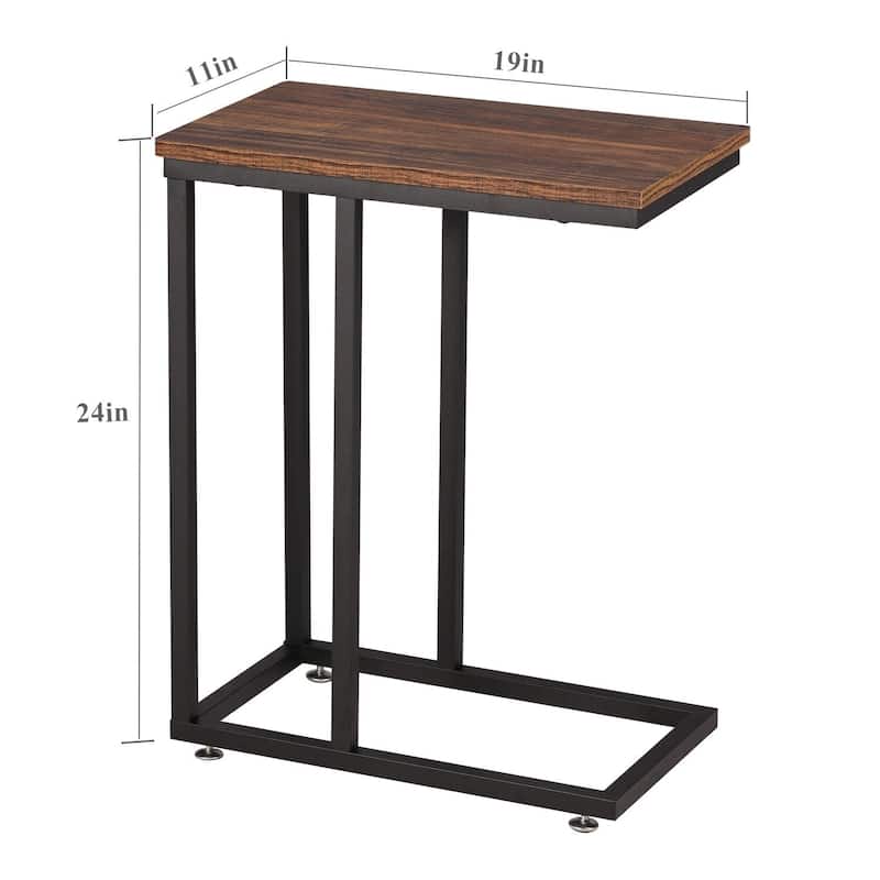 VECELO C-Shaped End Table Small Side Table Sofa Table with Metal Frame C-Shaped Couch Table for Sofa Laptop Coffee Snack