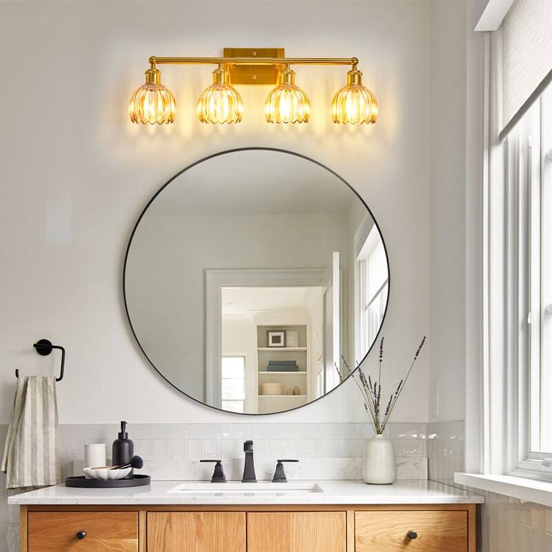 Modern Vintage Bathroom Vanity Light - Patterned Glass Shade E26 Bulb Base